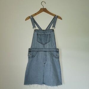 H&M Divided Denim Overall Dress Raw Hem 6 Light Wash Cotton